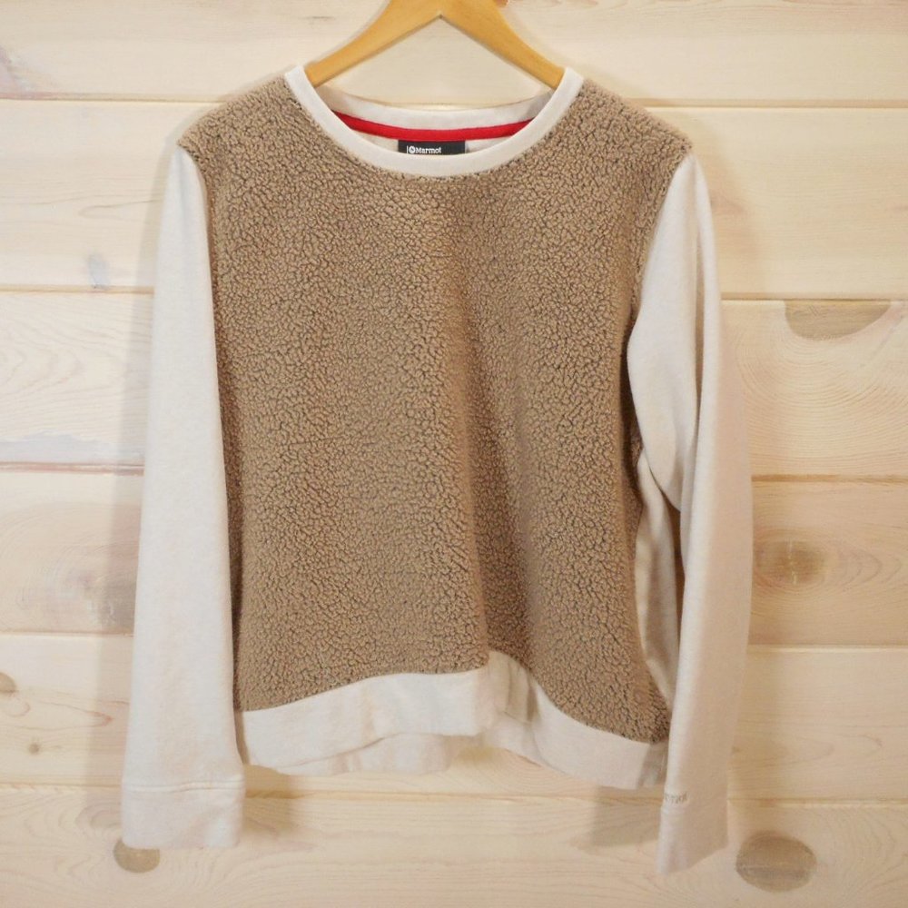 Marmot Women's XL Sherpa Sweatshirt Tan Brown Fleece Pullover